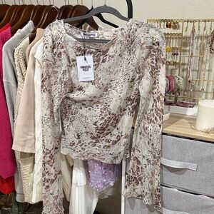 Princess Polly Cream and Brown Animal Print Long Sleeve Blouse
